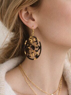 Refined! Susan Shaw Gold & Tortoise Filigree Earrings — Artisan Statement Drop